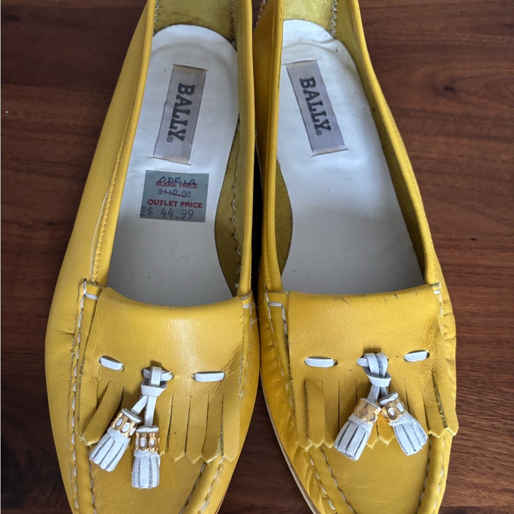 Bally Yellow Leather Tassel Moccasin Loafers